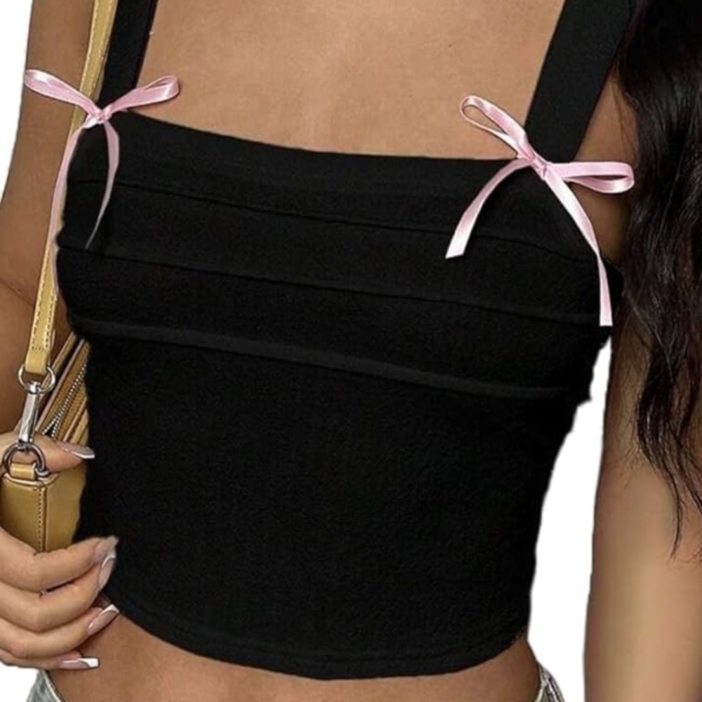 SHEIN Black Tank Top with Pink Ribbons 🎀
